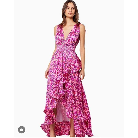 Elliatt Valuable Maxi Asymmetrical Frill Dress Pink Wedding/Vacation S NWT$355 - Picture 7 of 11